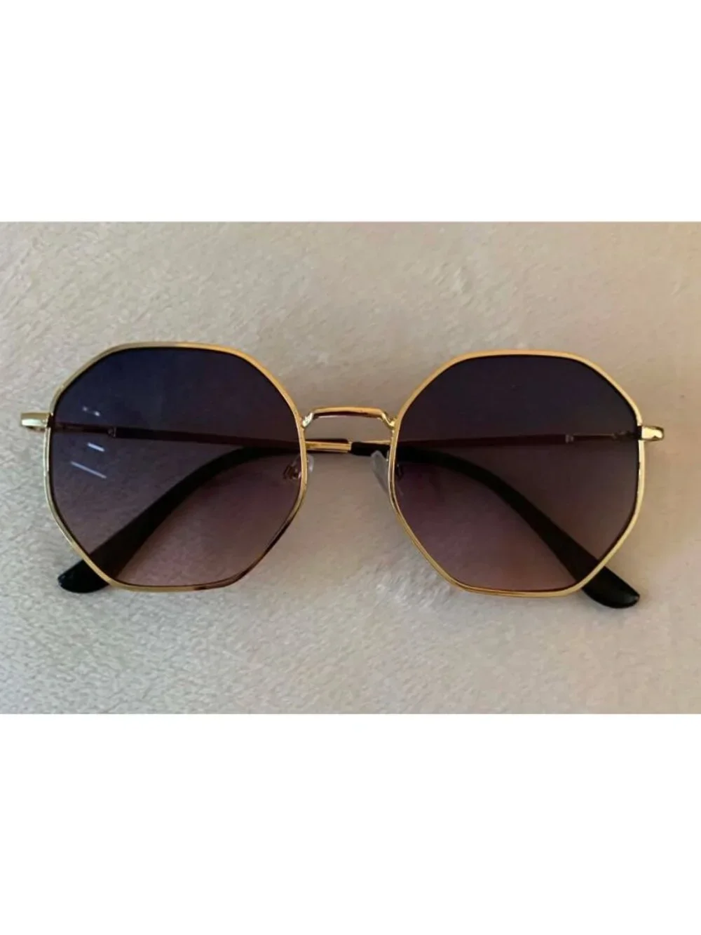 Unisex Octagonal Gold Metal Frame Gradient Blue to Pink Lens Sunglasses